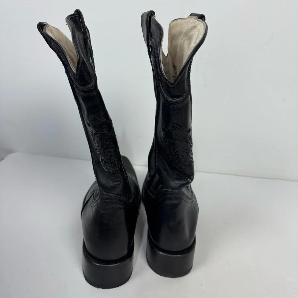 Pistolero Black Leather Embroidered Square Toe Western Cowboy Boots Rodeo